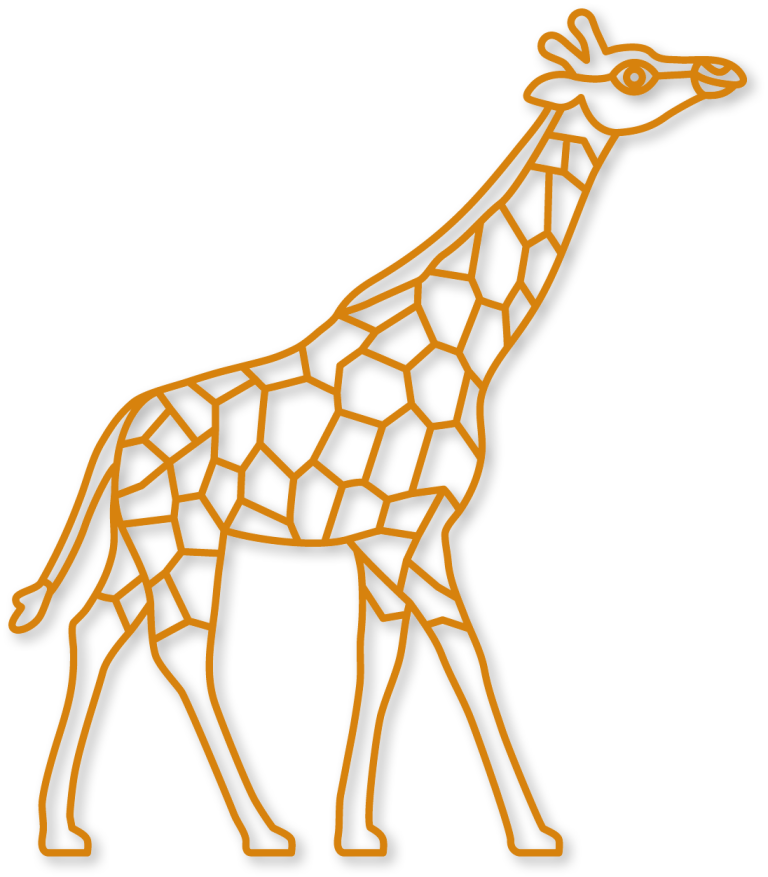 De giraffe in de kleur oker uit de plintdieren collectie.