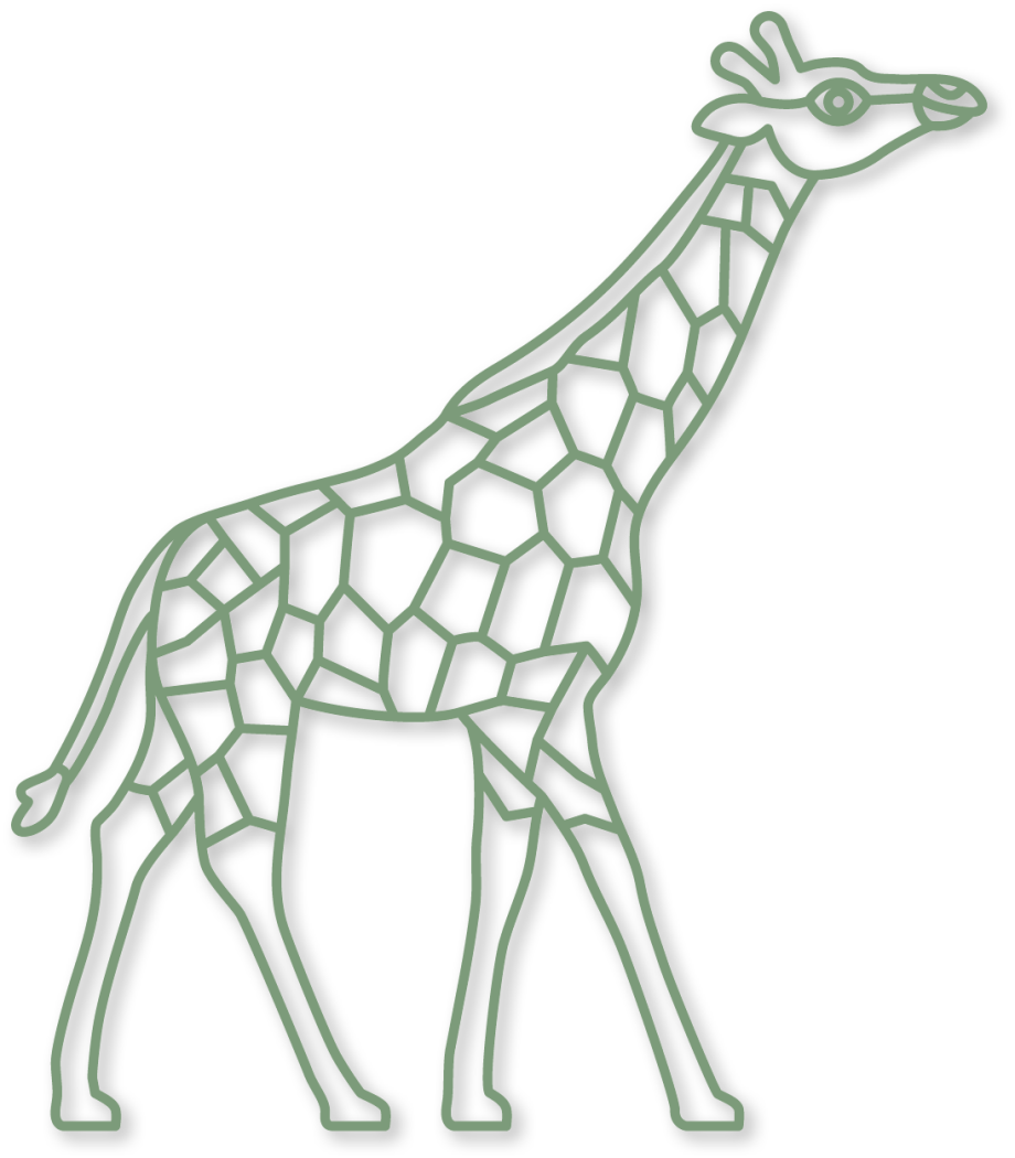 De giraffe in de kleur olijf uit de plintdieren collectie.