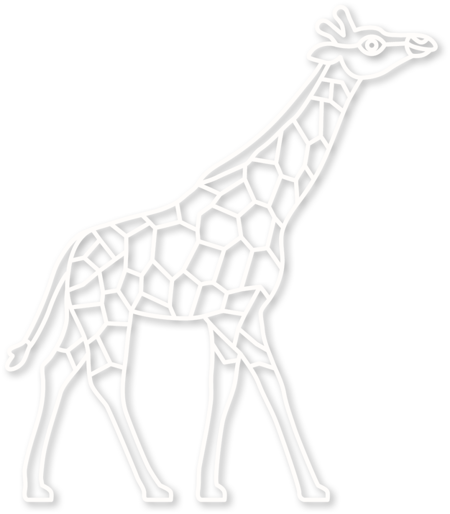 De giraffe in de kleur wit uit de plintdieren collectie.
