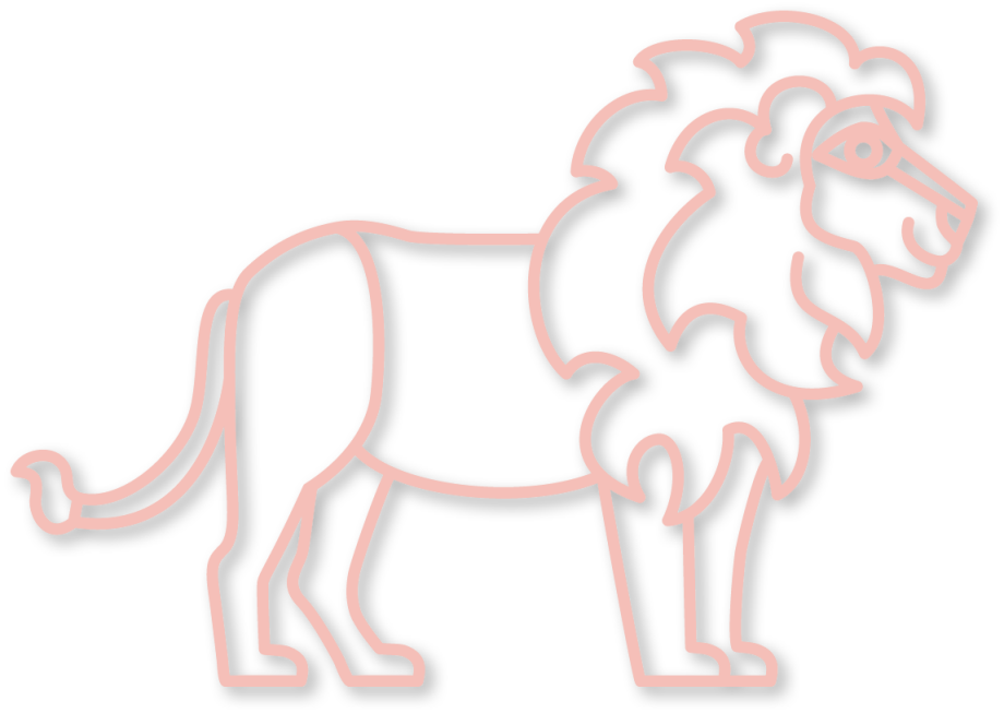 De leeuw in de kleur poeder roze uit de plintdieren collectie.