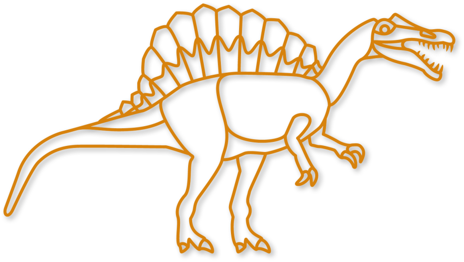 De spinosaurus in de kleur oker uit de plintdieren collectie.