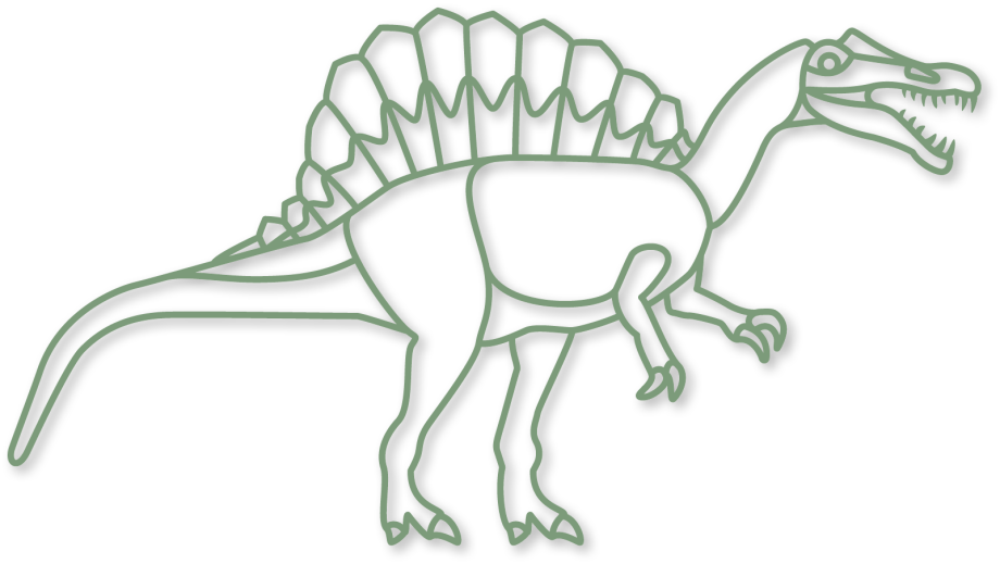 De spinosaurus in de kleur olijf uit de plintdieren collectie.