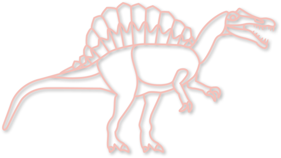 De spinosaurus in de kleur poeder roze uit de plintdieren collectie.