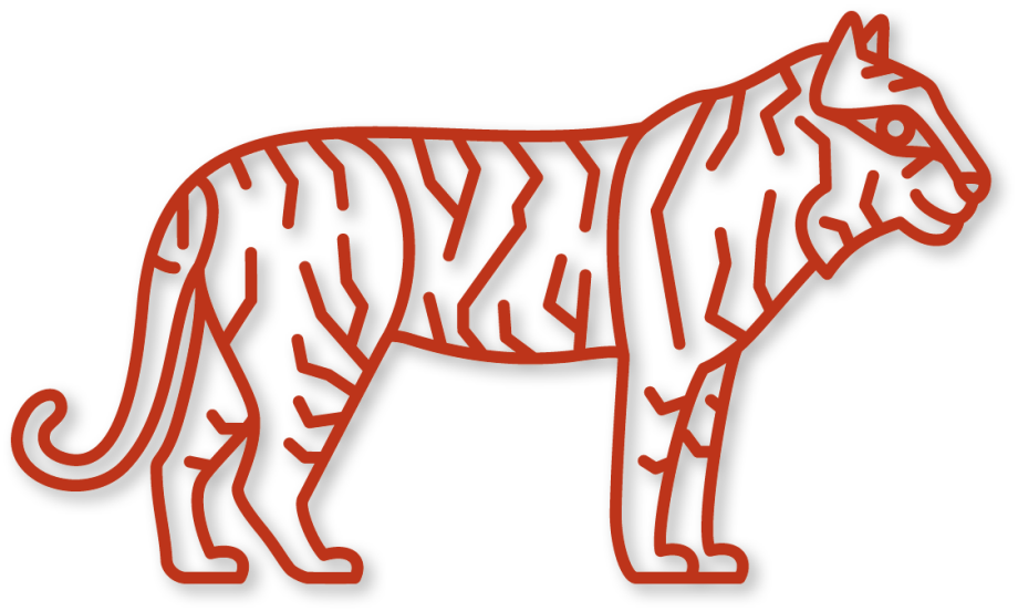 De tijger in de kleur roest uit de plintdieren collectie.